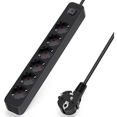 Aigostar Extensão Tomadas de 6 Tomadas, Alargador Tomada 3 Metros com Interruptor, Preto Aigostar Extensão Tomadas de 6 Tomadas, Alargador Tomada 3 Metros com Interruptor, Preto