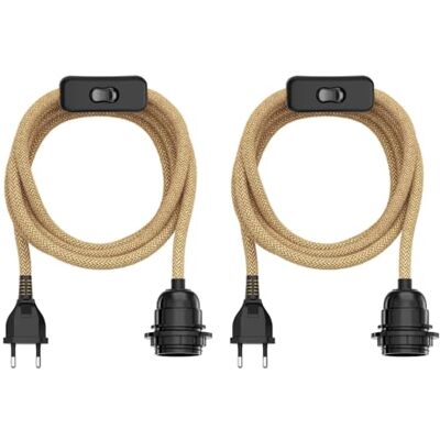 ledscom.de 2 peças cabo de cânhamo/cabo têxtil LEKA, tomada, interruptor, bege, 3 m, suporte para lâmpadas, 1 x E27 máx. 60W ledscom.de 2 peças cabo de cânhamo/cabo têxtil LEKA, tomada, interruptor, bege, 3 m, suporte para lâmpadas, 1 x E27 máx. 60W