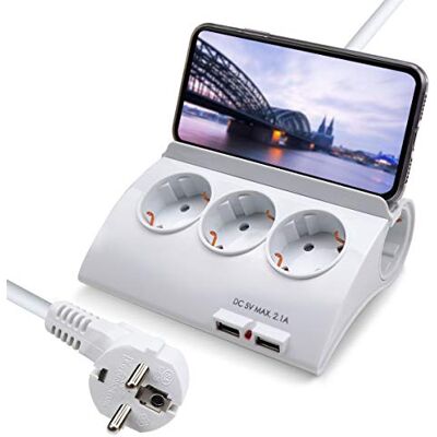 EXTRASTAR Extensão com 5 tomadas e 2 portas USB e interruptor, cabo de alimentação de 1,5 m, com tomada elétrica e proteção para crianças europeia, branco, 3680 W 230 V 16 A EXTRASTAR Extensão com 5 tomadas e 2 portas USB e interruptor, cabo de alimentação de 1,5 m, com tomada elétrica e proteção para crianças europeia, branco, 3680 W 230 V 16 A