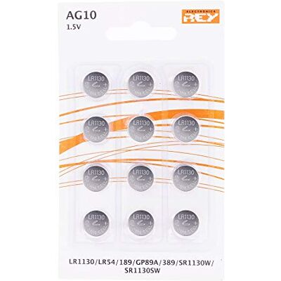 REY Pacote de 12 pilhas AG10 1,5 V tipo botão de lítio, LR1130, LR54, L1131, 189, GP89A, 389, SR1130W, SR1130SW REY Pacote de 12 pilhas AG10 1,5 V tipo botão de lítio, LR1130, LR54, L1131, 189, GP89A, 389, SR1130W, SR1130SW