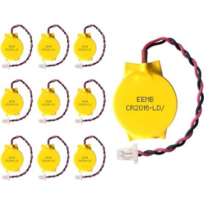EEMB Pilha CMOS 3V CR2016 com cabo e conector SHR, embalagem de 10 EEMB Pilha CMOS 3V CR2016 com cabo e conector SHR, embalagem de 10