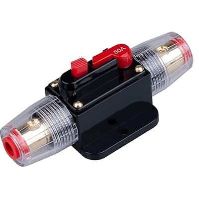Keple Interruptor de circuito de 50 AMP Porta-fusíveis em linha de 50 A bloco inversor de 12 V 24 V CC com reinício manual para proteção de sistemas de áudio solar de automóveis marinhos barcos Keple Interruptor de circuito de 50 AMP Porta-fusíveis em linha de 50 A bloco inversor de 12 V 24 V CC com reinício manual para proteção de sistemas de áudio solar de automóveis marinhos barcos