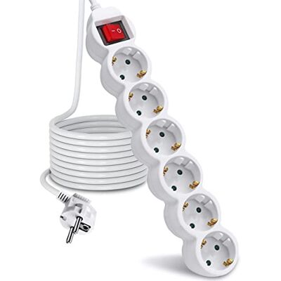 EXTRASTAR Extensão Elétrica de 1,5 Metros com 6 Tomadas e Interruptor, para o lar, Escritório e Viagens, Branco 1Un EXTRASTAR Extensão Elétrica de 1,5 Metros com 6 Tomadas e Interruptor, para o lar, Escritório e Viagens, Branco 1Un