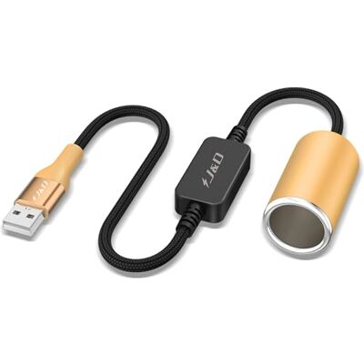 J&D Cabo conversor USB para macho para tomada de isqueiro de carro 12 V feminino, 30 cm, adaptador de 12 V de 18 W, compatível com câmara de salpico, GPS, tiras LED para carro, amarelo J&D Cabo conversor USB para macho para tomada de isqueiro de carro 12 V feminino, 30 cm, adaptador de 12 V de 18 W, compatível com câmara de salpico, GPS, tiras LED para carro, amarelo