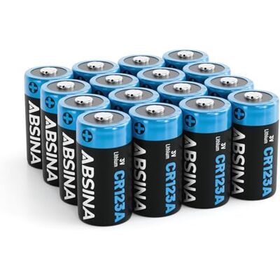 ABSINA 16 x CR123A 3V Lithium Battery para câmaras e muito mais Pilha CR123A à prova de fugas e de longa duração pilhas CR 123 A com 1300 mAh baterias ABSINA 16 x CR123A 3V Lithium Battery para câmaras e muito mais Pilha CR123A à prova de fugas e de longa duração pilhas CR 123 A com 1300 mAh baterias