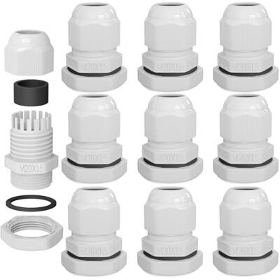 HB-DIGITAL 10 x Prensa-estopa M20 für 6-12 mm IP68 impermeável resistente ao pó resistente a UV e r de chama para uso exterior e industrial, fácil instalação rosca métrica branco HB-DIGITAL 10 x Prensa-estopa M20 für 6-12 mm IP68 impermeável resistente ao pó resistente a UV e r de chama para uso exterior e industrial, fácil instalação rosca métrica branco