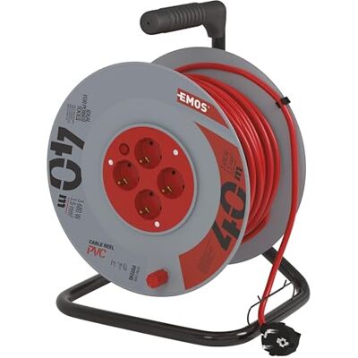 EMOS Tambor de cabo profissional, cabo de 40 m com 4 tomadas, tomada de 1,5 mm, plástico especial, uso interno (para casa/oficina/caravanas) EMOS Tambor de cabo profissional, cabo de 40 m com 4 tomadas, tomada de 1,5 mm, plástico especial, uso interno (para casa/oficina/caravanas)