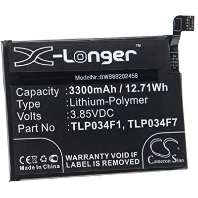 vhbw A bateria recarregável substitui Alcatel TLP034F1, TLP034F7 para telemóvel, smartphone (3300 mAh, 3,85 V, polímero de lítio) Revvl 4 móvil, smartphone (3300 mAh, 3,85 V, Li-poli) vhbw A bateria recarregável substitui Alcatel TLP034F1, TLP034F7 para telemóvel, smartphone (3300 mAh, 3,85 V, polímero de lítio) Revvl 4 móvil, smartphone (3300 mAh, 3,85 V, Li-poli)