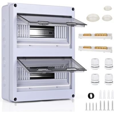 Weinsamkeit Caixa Elétrica de Superfície de 2 Filas e 24 Módulos, Quadro Elétrico com Terminais de Latão Perimetrais, IP65 Impermeável, Quadro Elétrico de Superfície para Jardim, Garagem e Exteriores Weinsamkeit Caixa Elétrica de Superfície de 2 Filas e 24 Módulos, Quadro Elétrico com Terminais de Latão Perimetrais, IP65 Impermeável, Quadro Elétrico de Superfície para Jardim, Garagem e Exteriores