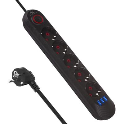 Maclean Extensão MCE394/MCE395 USB 2500W 1,5 m, compacto com interruptor, portas USB iluminadas de 45°, montagem na parede (preto, 5 conectores) Maclean Extensão MCE394/MCE395 USB 2500W 1,5 m, compacto com interruptor, portas USB iluminadas de 45°, montagem na parede (preto, 5 conectores)