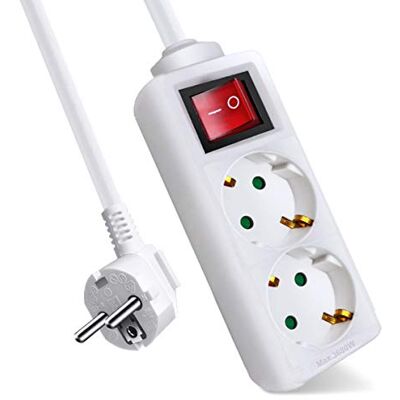EXTRASTAR Extensão com 2 tomadas e interruptor, cabo 1,5 m, para casa, escritório e viagens, 16 A, 250 V, 3680 W, branco EXTRASTAR Extensão com 2 tomadas e interruptor, cabo 1,5 m, para casa, escritório e viagens, 16 A, 250 V, 3680 W, branco