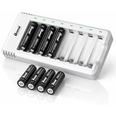 BONAI Carregador de Pilhas Recarregáveis AA e AAA Inteligente LED 8 Ranhuras Carregamento Independente USB Rápido com 8 Unidades de AA 2800mAh Pilhas Recarregáveis Ni-MH BONAI Carregador de Pilhas Recarregáveis AA e AAA Inteligente LED 8 Ranhuras Carregamento Independente USB Rápido com 8 Unidades de AA 2800mAh Pilhas Recarregáveis Ni-MH