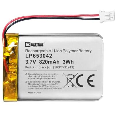 EEMB 3,7 V 820 mAh Lipo bateria 653042 com conector JST2.0, 1 unidade EEMB 3,7 V 820 mAh Lipo bateria 653042 com conector JST2.0, 1 unidade
