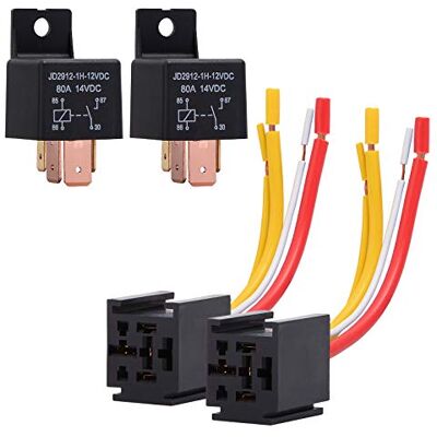 Ehdis Relé de carro de 4 pinos 12 V 80 A com arnês de tomadas, On/Off normalmente aberto SPST Relé Socket Plug 4 Wire, para carro, motor Ehdis Relé de carro de 4 pinos 12 V 80 A com arnês de tomadas, On/Off normalmente aberto SPST Relé Socket Plug 4 Wire, para carro, motor