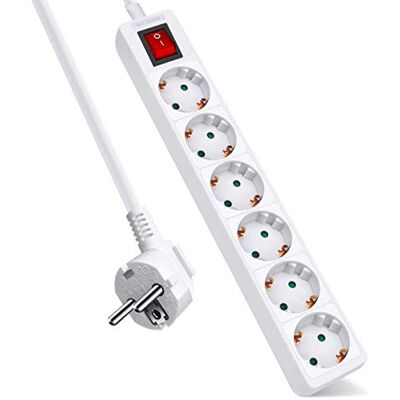 EXTRASTAR Extensão com 6 tomadas e interruptor, cabo de 1,5 m, 6 tomadas com tira para casa, escritório e viagens, MAX 3680W, 16A, 250 V, branco, 1 unidade EXTRASTAR Extensão com 6 tomadas e interruptor, cabo de 1,5 m, 6 tomadas com tira para casa, escritório e viagens, MAX 3680W, 16A, 250 V, branco, 1 unidade
