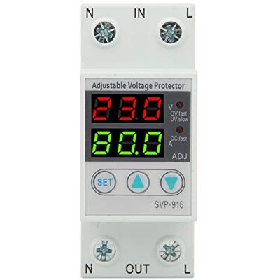 Walfront Protetor de voltagem SVP-916 com recuperação e tempo ajustáveis, proteção automática contra picos de tensão e baixa tensão (63A) Walfront Protetor de voltagem SVP-916 com recuperação e tempo ajustáveis, proteção automática contra picos de tensão e baixa tensão (63A)