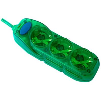 ELECTRALINE 59640 Tomada múltipla - 3 tomadas, interruptor, cabo de 1,5 m, verde transparente ELECTRALINE 59640 Tomada múltipla - 3 tomadas, interruptor, cabo de 1,5 m, verde transparente