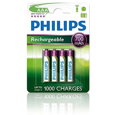 Philips R03B4A70/10 Pack de 4 Pilhas Recarregáveis NiMh, Pilhas AAA Philips R03B4A70/10 Pack de 4 Pilhas Recarregáveis NiMh, Pilhas AAA