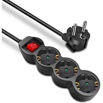 EXTRASTAR Extensão de tomadas com 3 tomas, extensão com cabo de 3 metros e interruptor, preto, 1 unidade EXTRASTAR Extensão de tomadas com 3 tomas, extensão com cabo de 3 metros e interruptor, preto, 1 unidade