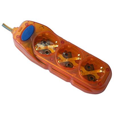Electraline Extensão com 3 tomadas e interruptor, cabo 3G1 3 m, cor laranja transparente Electraline Extensão com 3 tomadas e interruptor, cabo 3G1 3 m, cor laranja transparente