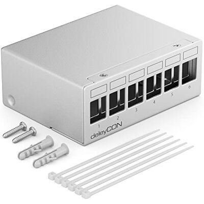 deleyCON Painel de Patch 6 Portas Carcaça 1HE para Módulos Keystone 14,9mm x 17mm por exemplo com Tomada Coaxial RJ45 Conector F Conector de Antena RJ-11 Tomadas Cinch USB Toslink PS2 HDMI Cinzento deleyCON Painel de Patch 6 Portas Carcaça 1HE para Módulos Keystone 14,9mm x 17mm por exemplo com Tomada Coaxial RJ45 Conector F Conector de Antena RJ-11 Tomadas Cinch USB Toslink PS2 HDMI Cinzento