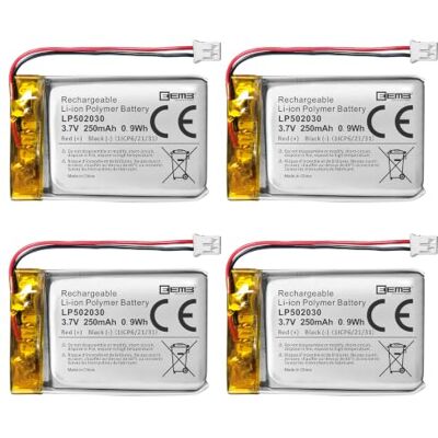 EEMB Lithium Polymer Bateria 3,7V 250mAh 502030 Pacote de bateria recarregável Lipo com conector JST para VXI Blue Parrott: confirme a polaridade do dispositivo e do conector antes de comprar(4) EEMB Lithium Polymer Bateria 3,7V 250mAh 502030 Pacote de bateria recarregável Lipo com conector JST para VXI Blue Parrott: confirme a polaridade do dispositivo e do conector antes de comprar(4)