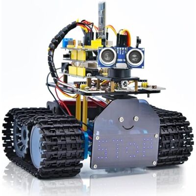 KEYESTUDIO Robot Tank Car Kit com UNO Plus R3 compatível com Arduino IDE, módulo de rastreamento de linha, sensor ultra-sónico, kit robótico carro educativo Stem KEYESTUDIO Robot Tank Car Kit com UNO Plus R3 compatível com Arduino IDE, módulo de rastreamento de linha, sensor ultra-sónico, kit robótico carro educativo Stem