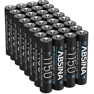 ABSINA 32 pilhas recarregáveis AAA 1150 NiMH pilhas AAA 1,2 V e pelo menos 1050 mAh Baterias recarregáveis AAA para dispositivos de alto consumo pilhas AAA recarregáveis para telefones pilhas ABSINA 32 pilhas recarregáveis AAA 1150 NiMH pilhas AAA 1,2 V e pelo menos 1050 mAh Baterias recarregáveis AAA para dispositivos de alto consumo pilhas AAA recarregáveis para telefones pilhas
