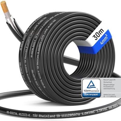 HB-DIGITAL 30 m Cabo solar 4 mm2 certificado TÜV H1Z2Z2-resistente aos raios UV flexível, cobre puro 1500 V cabo de extensão fotovoltaico para painel solar inversor preto HB-DIGITAL 30 m Cabo solar 4 mm2 certificado TÜV H1Z2Z2-resistente aos raios UV flexível, cobre puro 1500 V cabo de extensão fotovoltaico para painel solar inversor preto