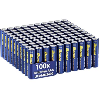 BONAI Pilhas alcalinas AAA LR6 (pacote de 100 unidades) 1,5 V Mignon pilha alcaline, alto desempenho, armazenamento de 10 anos BONAI Pilhas alcalinas AAA LR6 (pacote de 100 unidades) 1,5 V Mignon pilha alcaline, alto desempenho, armazenamento de 10 anos