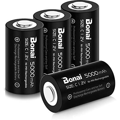 BONAI Pilhas C recarregáveis 5000mAh pré-carregadas, 1,2V NI-MH 4 peças bateria C recarregáveis, baterias recarregáveis tipo C / R14 / LR14 BONAI Pilhas C recarregáveis 5000mAh pré-carregadas, 1,2V NI-MH 4 peças bateria C recarregáveis, baterias recarregáveis tipo C / R14 / LR14