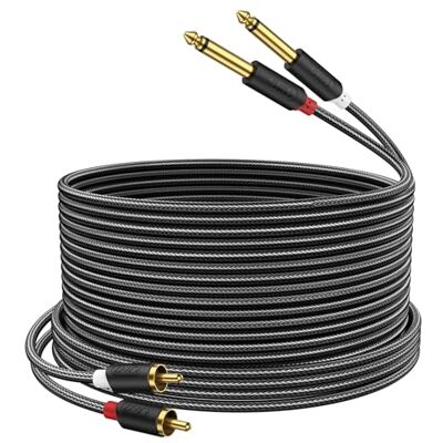 J&D Cabo áudio de 2 x 6,35 mm a 2RCA, banhado a ouro 2 x 6,35 mm TS macho a 2 RCA macho concha de PVC estéreo adaptador de áudio e divisor RCA cabo com trançado de nylon, 7,5 metros J&D Cabo áudio de 2 x 6,35 mm a 2RCA, banhado a ouro 2 x 6,35 mm TS macho a 2 RCA macho concha de PVC estéreo adaptador de áudio e divisor RCA cabo com trançado de nylon, 7,5 metros
