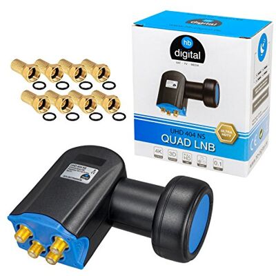 HB-DIGITAL Quad LNB LNC 4 participantes Direct Full HD TV 3D 4K preto contactos banhados a ouro proteção contra intempéries expansível num conjunto com 8 tomadas F banhadas a ouro HB-DIGITAL Quad LNB LNC 4 participantes Direct Full HD TV 3D 4K preto contactos banhados a ouro proteção contra intempéries expansível num conjunto com 8 tomadas F banhadas a ouro