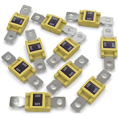 AUPROTEC Fusível mega de corrente elevada/bloqueio de parafuso 80-500A escolha: 100A amperes, amarelo, 10 peças AUPROTEC Fusível mega de corrente elevada/bloqueio de parafuso 80-500A escolha: 100A amperes, amarelo, 10 peças
