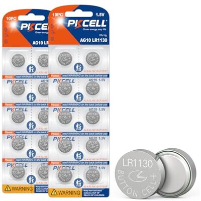 PKCELL Pilhas de botão alcalinas LR1130 AG10 1,5 V 78 mAh para livros de música Brinquedos educativos, calculadoras, termómetros, embalagem de 20 unidades, PKCELL Pilhas de botão alcalinas LR1130 AG10 1,5 V 78 mAh para livros de música Brinquedos educativos, calculadoras, termómetros, embalagem de 20 unidades,