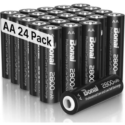 BONAI Pilhas Recarregáveis AA, Alta Capacidade 2800mAh AA 1.2V Ni-MH de Pilhas Recarregáveis, 1200 Ciclos, Pilhas Recarregáveis Pré-carregadas, Baixa Autodescarga (24 Unidades) BONAI Pilhas Recarregáveis AA, Alta Capacidade 2800mAh AA 1.2V Ni-MH de Pilhas Recarregáveis, 1200 Ciclos, Pilhas Recarregáveis Pré-carregadas, Baixa Autodescarga (24 Unidades)