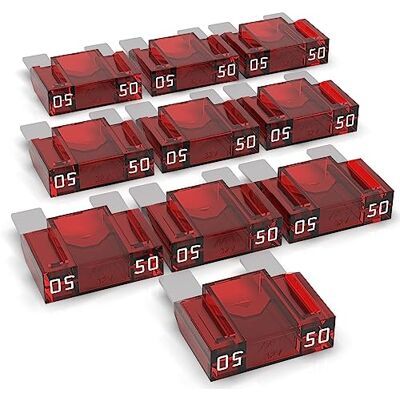 AUPROTEC Fusível de folha Maxi 20-80A, fusível de tomada para automóvel, opção: 50A amperes, vermelho, 10 peças AUPROTEC Fusível de folha Maxi 20-80A, fusível de tomada para automóvel, opção: 50A amperes, vermelho, 10 peças