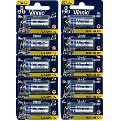Vinnic Pilha 27 A vinil de alta tensão, 10 unidades, 12 V Vinnic Pilha 27 A vinil de alta tensão, 10 unidades, 12 V