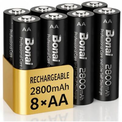 BONAI Pilhas recarregáveis AA, de alta capacidade 2800 mAh 1,2 V NI-MH 8 1200 ciclos de pilhas AA recarregáveis, carregadas para luzes solares, controladores de jogos, internas, câmaras, brinquedos BONAI Pilhas recarregáveis AA, de alta capacidade 2800 mAh 1,2 V NI-MH 8 1200 ciclos de pilhas AA recarregáveis, carregadas para luzes solares, controladores de jogos, internas, câmaras, brinquedos