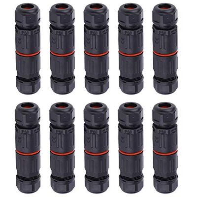 Walfront 10 unidades IP68 conector de cabo elétrico à prova de água conector de 3 pinos caixa hermética externa elétrica para fonte de alimentação 0,5 mm² ~ 2,0 mm² Walfront 10 unidades IP68 conector de cabo elétrico à prova de água conector de 3 pinos caixa hermética externa elétrica para fonte de alimentação 0,5 mm² ~ 2,0 mm²
