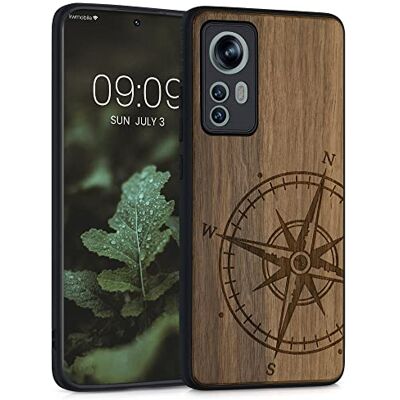 kwmobile Capa compatível com Xiaomi 12 / 12X capa capa de madeira com amortecedor à prova de choque agulha magnética kwmobile Capa compatível com Xiaomi 12 / 12X capa capa de madeira com amortecedor à prova de choque agulha magnética