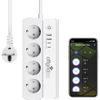 Offgridtec Smart WiFi extensão com 4 tomadas, 2 USB-A e 2 USB-C, controlado por aplicação Smart Life / Sua, monitorização de corrente em tempo real, Alexa/Google, 16A/3680W, cabo de 1,5 m, 1,2 unidades Offgridtec Smart WiFi extensão com 4 tomadas, 2 USB-A e 2 USB-C, controlado por aplicação Smart Life / Sua, monitorização de corrente em tempo real, Alexa/Google, 16A/3680W, cabo de 1,5 m, 1,2 unidades