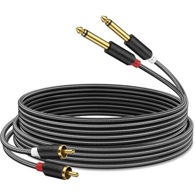 J&D Cabo áudio de 2 x 6,35 mm a 2RCA, banhado a ouro 2 x 6,35 mm TS macho a 2 RCA macho concha de PVC estéreo adaptador de áudio e divisor RCA cabo com trançado de nylon, 1,8 metros J&D Cabo áudio de 2 x 6,35 mm a 2RCA, banhado a ouro 2 x 6,35 mm TS macho a 2 RCA macho concha de PVC estéreo adaptador de áudio e divisor RCA cabo com trançado de nylon, 1,8 metros