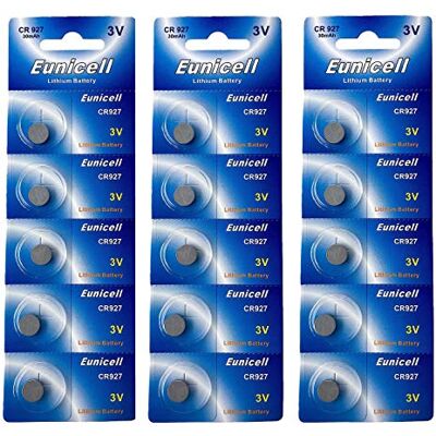 Eunicell 15 pilhas de botão CR927 de lítio de 3 V de 30 mAh (3 blisteres de 5 pilhas), de uma só via, marca FBA Eunicell 15 pilhas de botão CR927 de lítio de 3 V de 30 mAh (3 blisteres de 5 pilhas), de uma só via, marca FBA