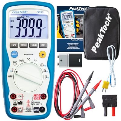PeakTech 3355 – Multímetro digital RMS, resistente à água (IP67), ecrã LCD, 4000 contagens, portátil, gama automática, REL-Data Hold, voltímetro, testador de continuidade CAT III 1000 V PeakTech 3355 – Multímetro digital RMS, resistente à água (IP67), ecrã LCD, 4000 contagens, portátil, gama automática, REL-Data Hold, voltímetro, testador de continuidade CAT III 1000 V