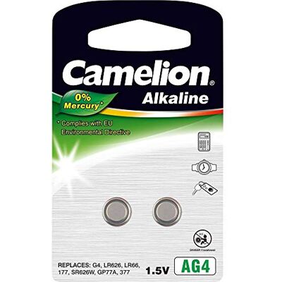 Camelion 12050204 pilhas alcalinas de botão sem mercúrio/AG4/LR626/377 (1,5 V, 2 unidades) Camelion 12050204 pilhas alcalinas de botão sem mercúrio/AG4/LR626/377 (1,5 V, 2 unidades)