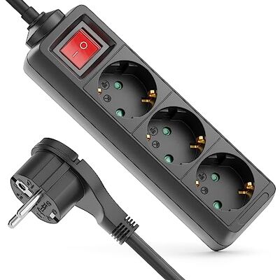 deleyCON Extensão 3 Tomadas com Tomada Plana e Interruptor, 1,4 m, Carcaça Robusta, Interior, Preta deleyCON Extensão 3 Tomadas com Tomada Plana e Interruptor, 1,4 m, Carcaça Robusta, Interior, Preta