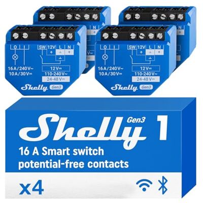 Shelly 1 Gen3 Interruptor Relé Inteligente com Contactos Secos, Wi-Fi e Bluetooth, Controlo Remoto de Luz Por Aplicação, Compatível com Alexa e Google Home, Não requer Hub, Chip de 8 MB 4 Shelly 1 Gen3 Interruptor Relé Inteligente com Contactos Secos, Wi-Fi e Bluetooth, Controlo Remoto de Luz Por Aplicação, Compatível com Alexa e Google Home, Não requer Hub, Chip de 8 MB 4