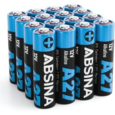 ABSINA 16 x pilhas 27A 12 V comando de garagem e muito mais pilhas 27A 12 V Alkaline Mini à prova de fugas e de longa duração A27 pilha ABSINA 16 x pilhas 27A 12 V comando de garagem e muito mais pilhas 27A 12 V Alkaline Mini à prova de fugas e de longa duração A27 pilha