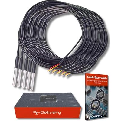 AZDelivery 5 x 3 m cabo DS18B20 sensor de temperatura digital de aço inoxidável sensor de temperatura resistente à água compatível com Arduino e Raspberry Pi com E-Book incluído! AZDelivery 5 x 3 m cabo DS18B20 sensor de temperatura digital de aço inoxidável sensor de temperatura resistente à água compatível com Arduino e Raspberry Pi com E-Book incluído!